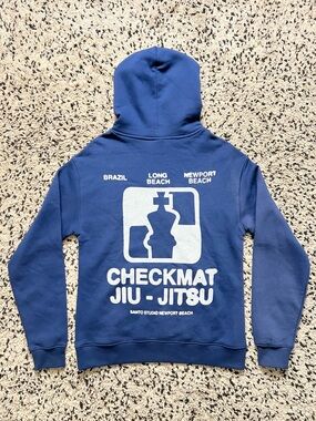Santo Studio Checkmat Jiu-Jitsu Blue 2025 Logo Fleece Pullover Hoodie Mens Small
